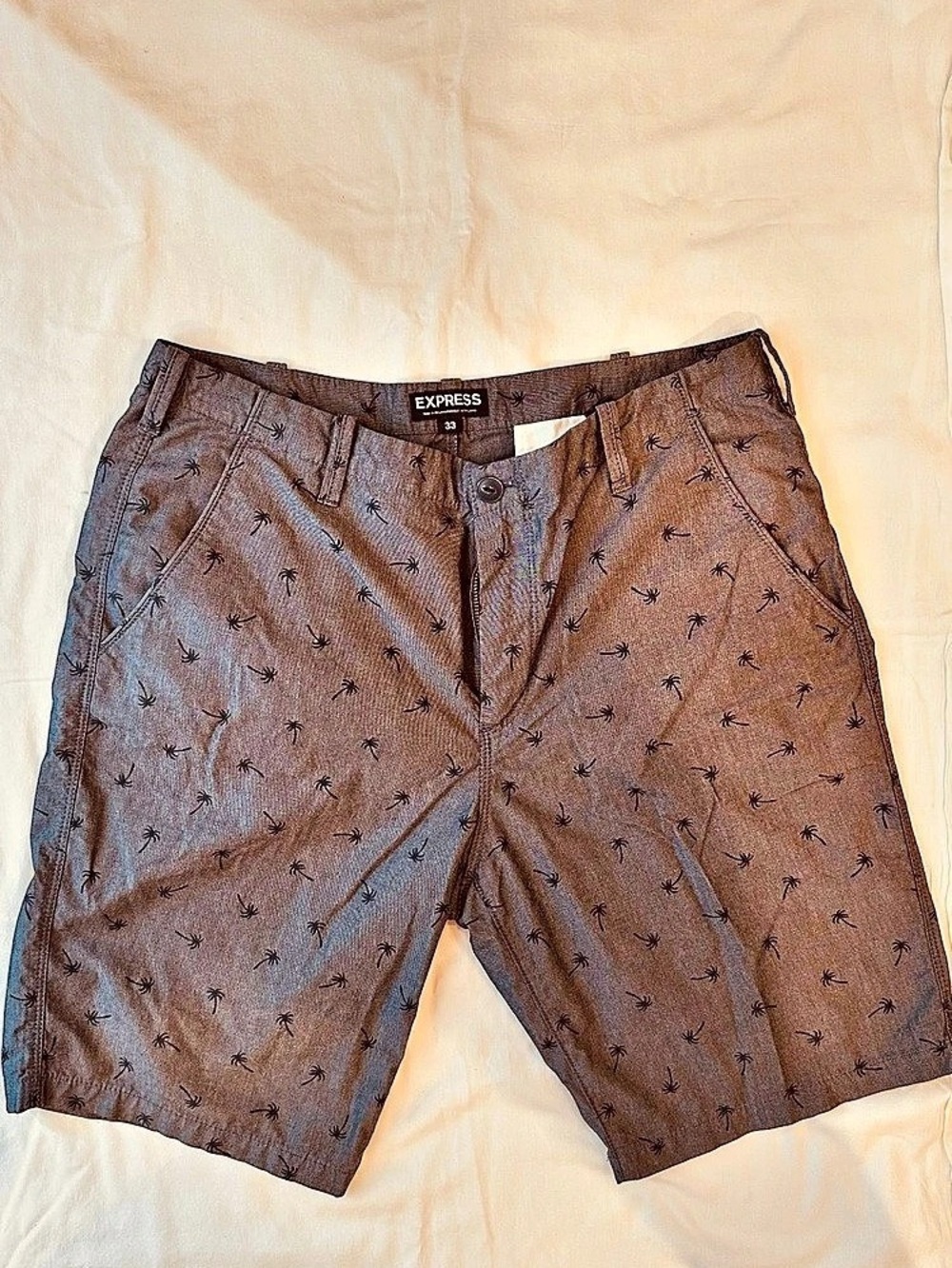 Men's Express Dark Blue Palm Print Hybrid Shorts Waist 33
